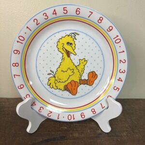 Sesame Street Porcelain Big Bird Plate 8.5" Yellow Numbers Border
